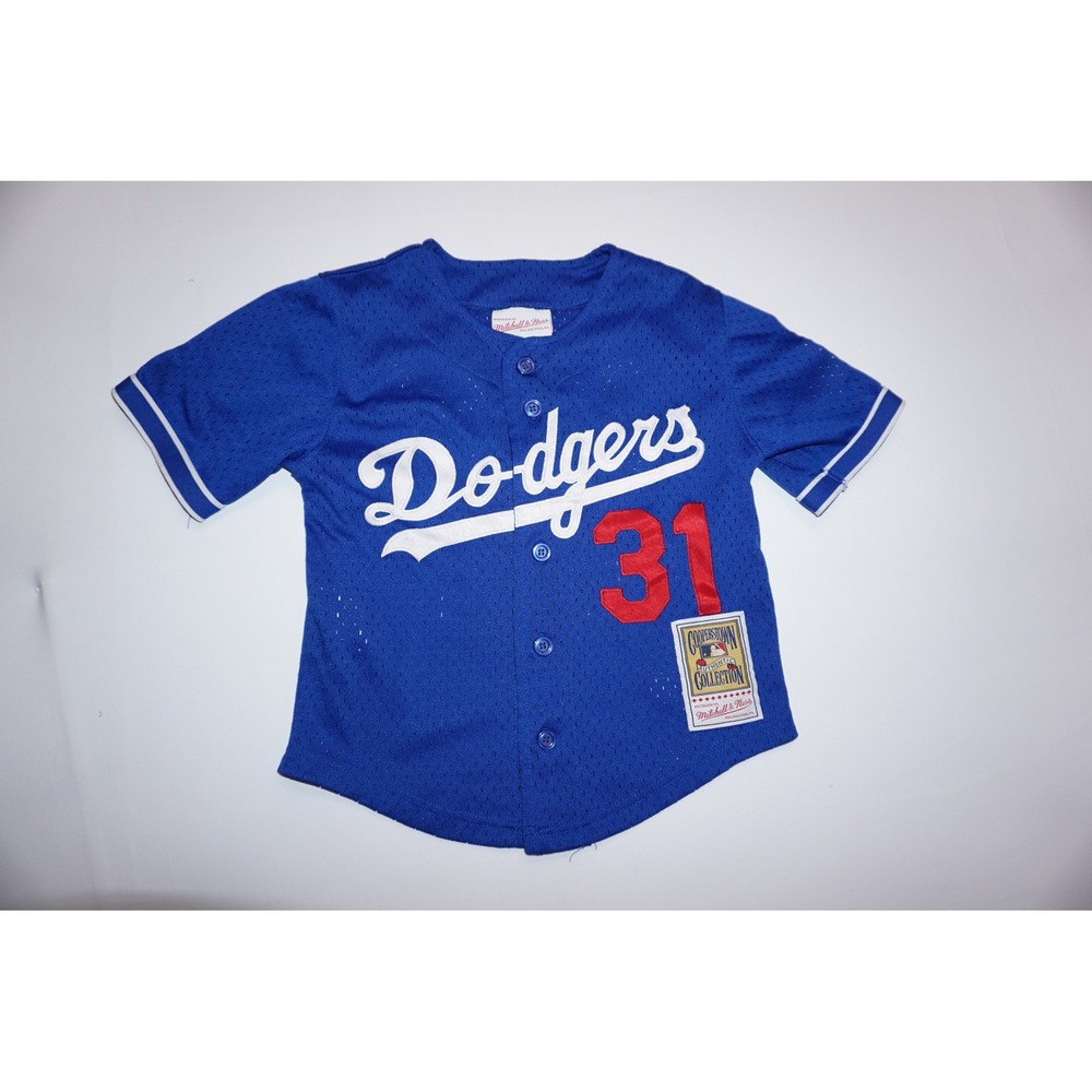 size 4 Mitchell & Ness Mike Piazza Dodgers Jersey Kids Blue Excellent 1997 Mesh